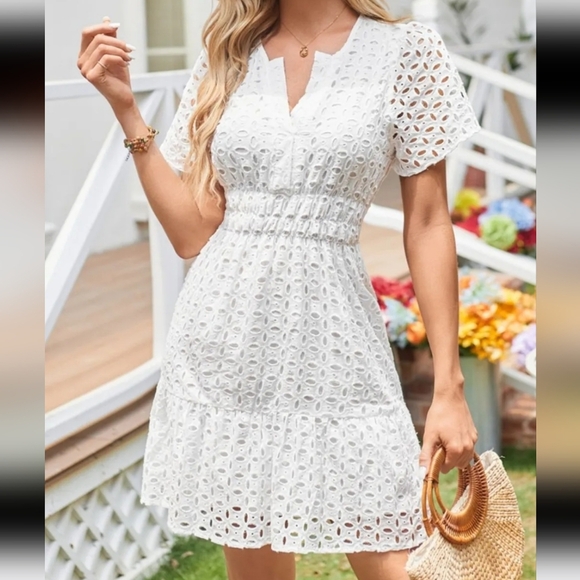 Notched Short Sleeve Dress - Picture 1 of 4